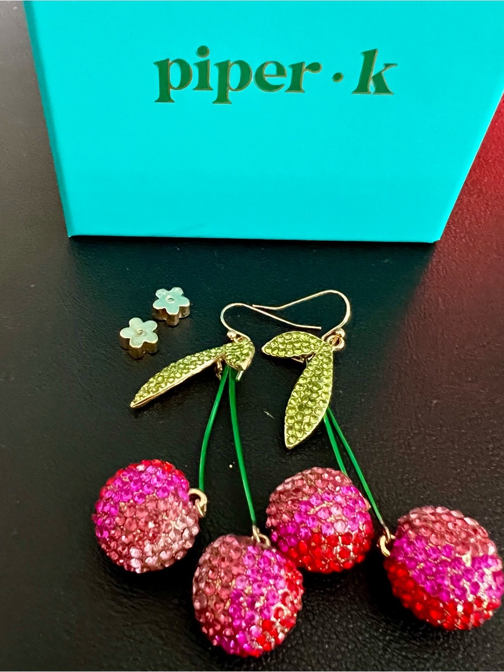 PIPER K Rhinestone Bling Cherry Drop Earrings